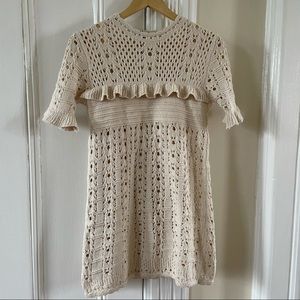 Zara cream crocheted sweater dress with lining